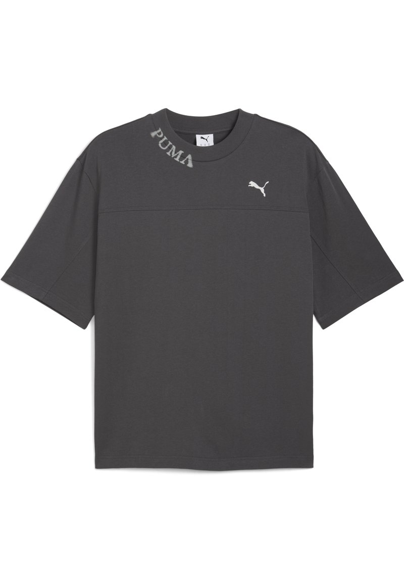 Grå kortærmet t-shirt lavet af bomuld, med rund halsudskæring, PUMA-logo broderet på brystet og en afslappet pasform.