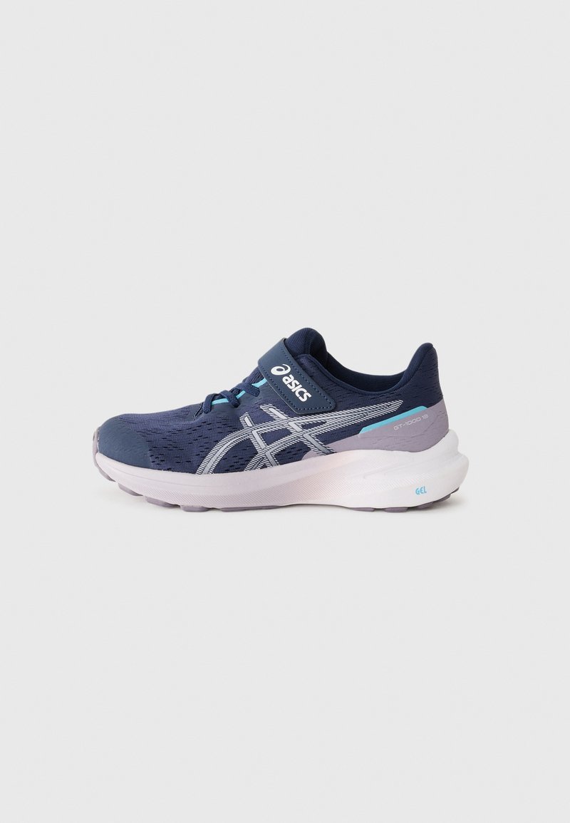 Blue athletic shoe with a mesh upper, reinforced toe, and white midsole. Features light blue accents and a logo on the side.