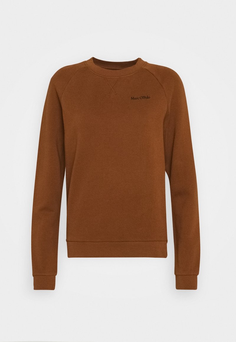 Sweatshirt en coton marron avec col rond et manches raglan. Dispose d'un petit logo noir sur la poitrine ainsi que de poignets et ourlet côtelés.