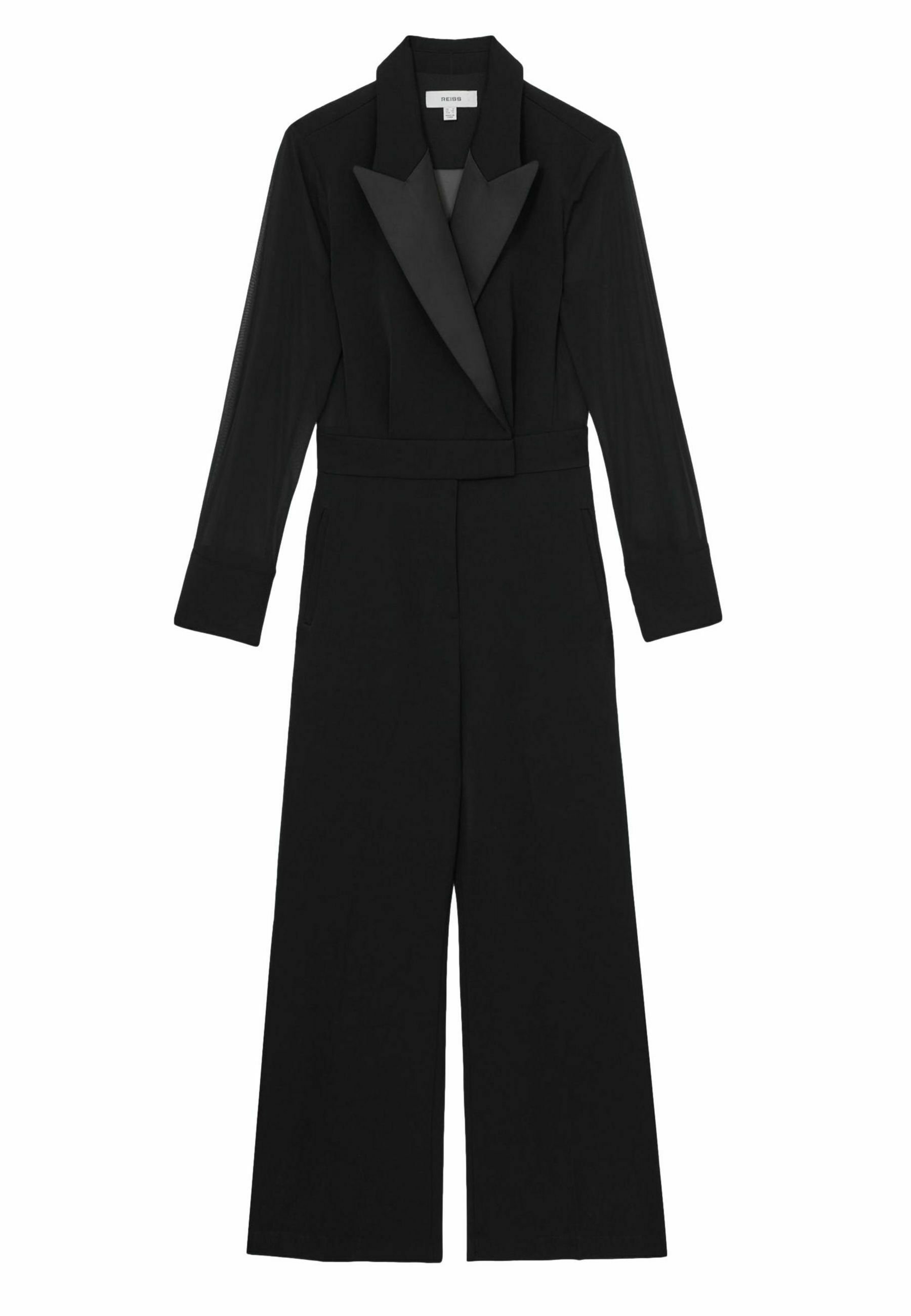 Reiss REGULAR FIT PERLA SHEER-SLEEVE TUXEDO Jumpsuit black