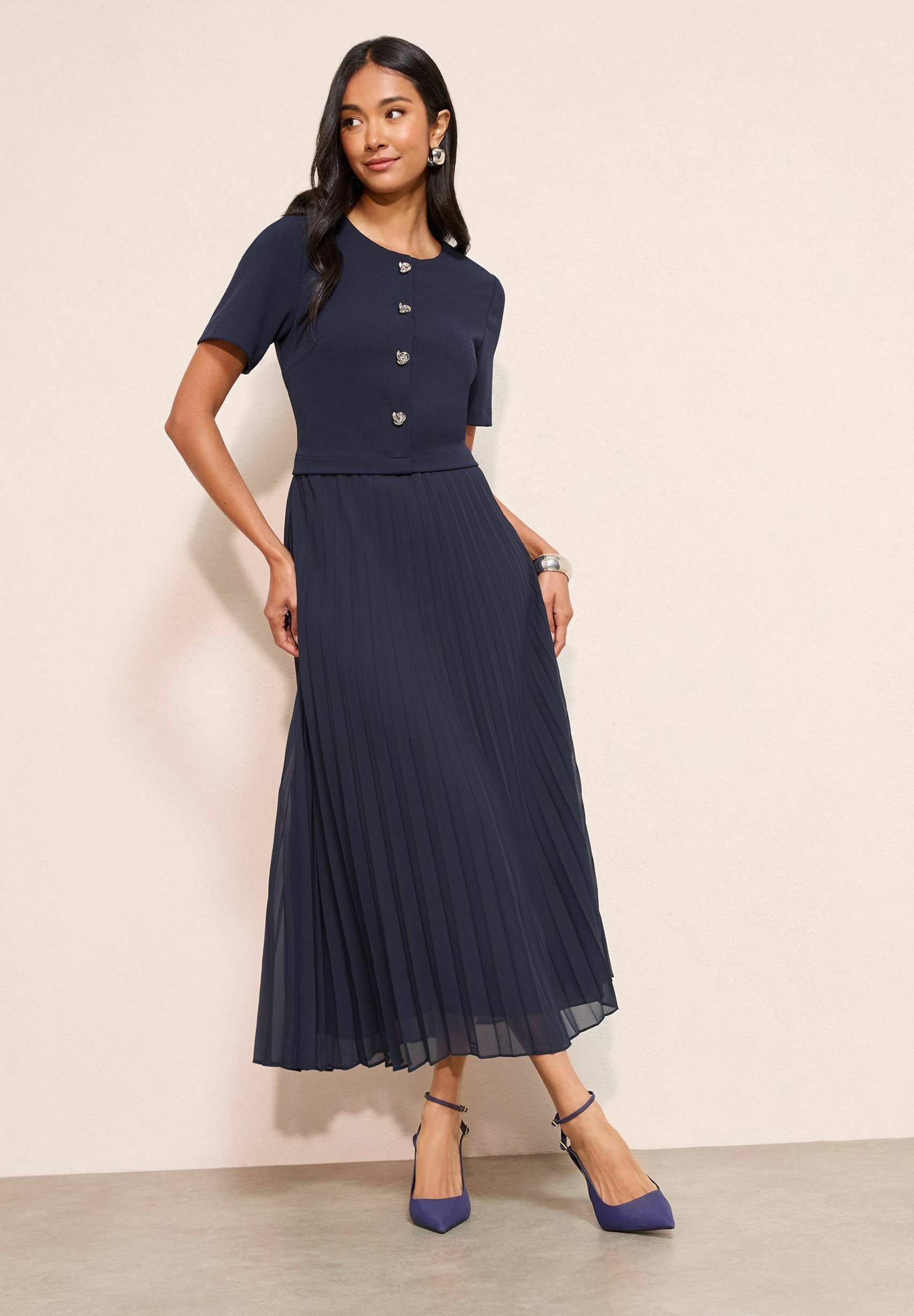 Friends Like These BUTTON DOWN 2-IN-1 PLEATED - Shirt dress - navy blue/blue - Zalando Friends Like These BUTTON DOWN 2-IN-1 PLEATED - Shirt dress - navy blue/blue - Zalando