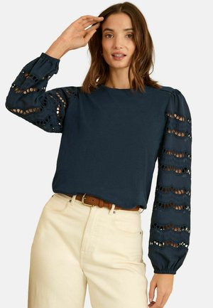 REGULAR FIT-LONG SLEEVE - Top s dlouhým rukávem - navy broderie
