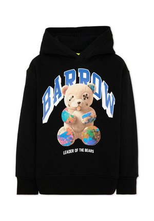 Czarna bluza z kapturem z grafiką misia i napisem "BARROW" na niebiesko powyżej oraz tekstem "LEADER OF THE BEARS" poniżej.