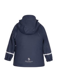 Jūras spēku ūdensnecaurlaidīga jaka ar kapuci, elastīgām piedurknēm un baltu atstarojošu joslu. Uz apakšējās aizmugures ir logo; gluda tekstūra.