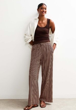 STRIPED DRAWSTRING WAIST WIDE LEG - Broek - brown pattern