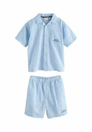 REGULAR FIT - TEXTURED BLUE STRIPE SHIRT AND SHORT SET  . - Shorts - blue