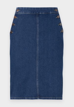 ONLY, ONLHUSH BUTTON MIDI SKIRT - Bleistiftrock - dark blue denim