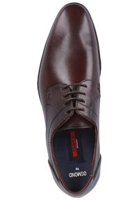 Braune Leder-Dressschuhe mit glatter Oberfläche, runder Spitze, klassischem Schnürdesign und durchbrochenen Akzenten. Das Innere weist ein Logolabel auf.