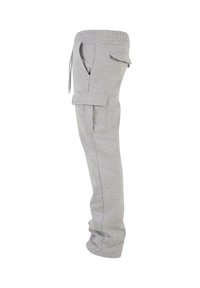 Grijze sweatpants met een verstelbare tailleband, zijcargopockets en een recht ontwerp. Gemaakt van zachte, ademende stof met een gladde textuur.