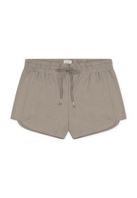 Kraťasy z lehkého šedého materiálu s elastickým pasem a stahovací šňůrkou. Mají dvě boční kapsy a zakřivený lem pro volný střih.