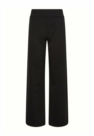 Pantalones negros de pierna ancha con cintura alta, sin bolsillos visibles ni adornos, mostrados sobre un fondo liso.