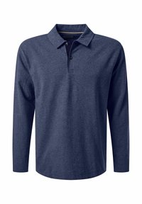 Langärmliges polohemd in Marineblau mit zwei Knöpfen und klassischem Kragen, auf einem weißen Hintergrund präsentiert.