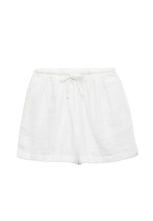 Pantaloncini in spugna bianca con vita elastica e coulisse regolabile.