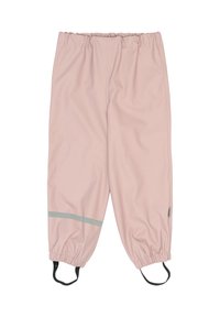 Roza vodoodporne hlače iz gladkega, lahkega materiala z elastičnim pasom, odsevnico in nastavljivimi trakovi na gležnjih.