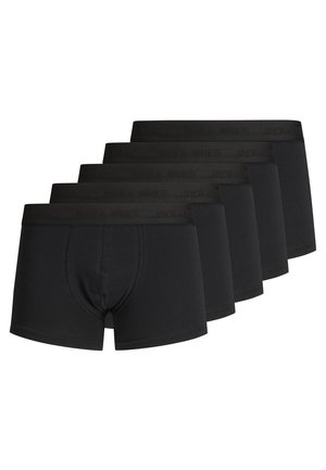 Schwarze Baumwoll-Boxershorts im Fünferpack, mit glatter Textur, einer logo-prägenden Taille und einem klassischen, figurschmeichelnden Schnitt.