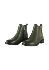 Stivaletti alla caviglia in pelle verde dal design elegante, con pannelli laterali elasticizzati e una cerniera laterale per una facile vestibilità. Suole in gomma nera.