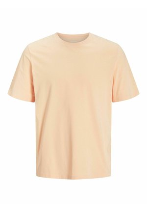 Tricou din bumbac de culoare piersică, cu mâneci scurte, decolteu rotund și un croi lejer. Textură netedă și design minimalist.