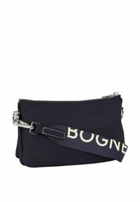 Námorníky modrá nylonová crossbody taška se stříbrným zipem, vybavená výrazným popruhem "BOGNER". Hladká textura a minimalistický design s detailním logem.