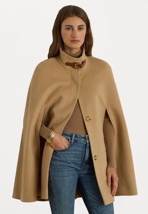 BUCKLE-TRIM WOOL-BLEND MOCKNECK CAPE - Κάπα - camel