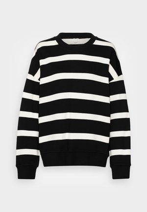 Sudadera de cuello redondo a rayas blancas y negras, con mangas largas y puños y dobladillo acanalados.