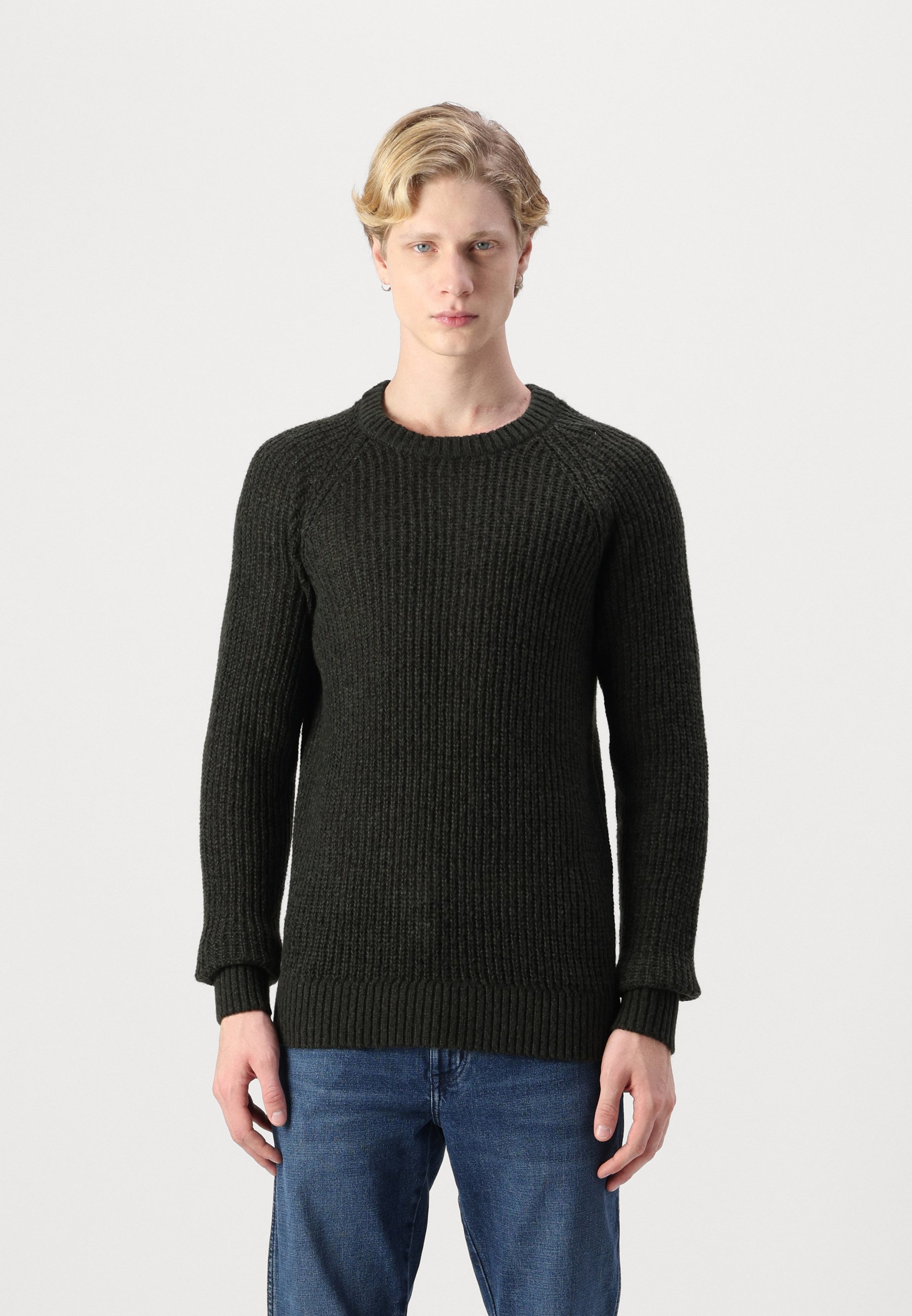Jack & Jones CREW NECK - Jersey De Punto - Black/negro Jaspeado