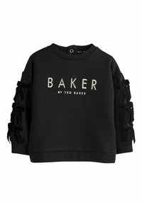 Felpa nera con la scritta "BAKER BY TED BAKER" ricamata, dettagli in nastro di velluto sulle maniche e orlo e polsini a costine.