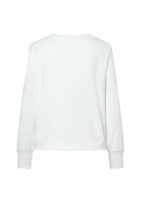Weißes Sweatshirt mit langen Ärmeln, weiche Baumwollmischung, Rundhalsausschnitt, gerippte Bündchen und Saum, minimalistisches Design ohne sichtbare Logos oder Muster.
