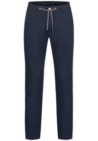 Marineblaue Baumwollhose mit geradem Schnitt, ausgestattet mit einem dekorativen Kordelzugbund und dezentem Logo-Detail.
