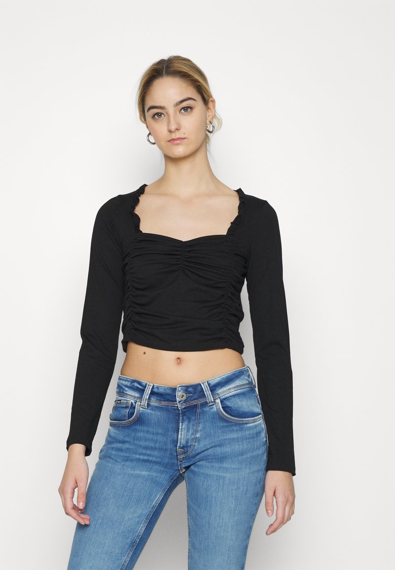 NA-KD FRILL DETAIL RUCHED - Camisola de manga comprida - black
