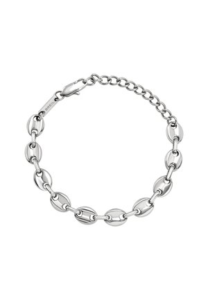 Zilverkleurige kettingarmband met ovale schakels en een kreeftsluiting, voorzien van een klein label met de gravure "BREIL."