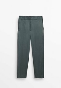 Grijze, lichte broek met een gladde textuur, elastische tailleband en zijzakken. Rechte pijpen, geschikt voor casual of semi-formele kleding.