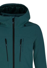 Tauchlila Regenjacke mit einer strukturierten Kapuze, Reißverschluss vorne und zwei Brusttaschen. Mit Belüftungsöffnungen und kontrastierenden Reißverschlüssen.
