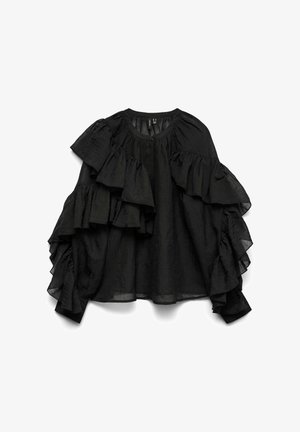 Vero Moda VMSABRINA LS O-NECK FLOUNCE  EXP - Blus - black