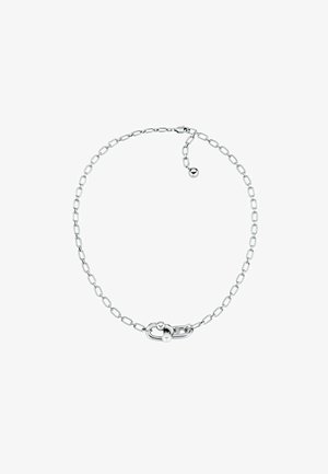 Ezüst lánc karkötő ovális láncszemekkel, biztos záródással, gömb részlettel, és állítható lánc zárással a méretezéshez.