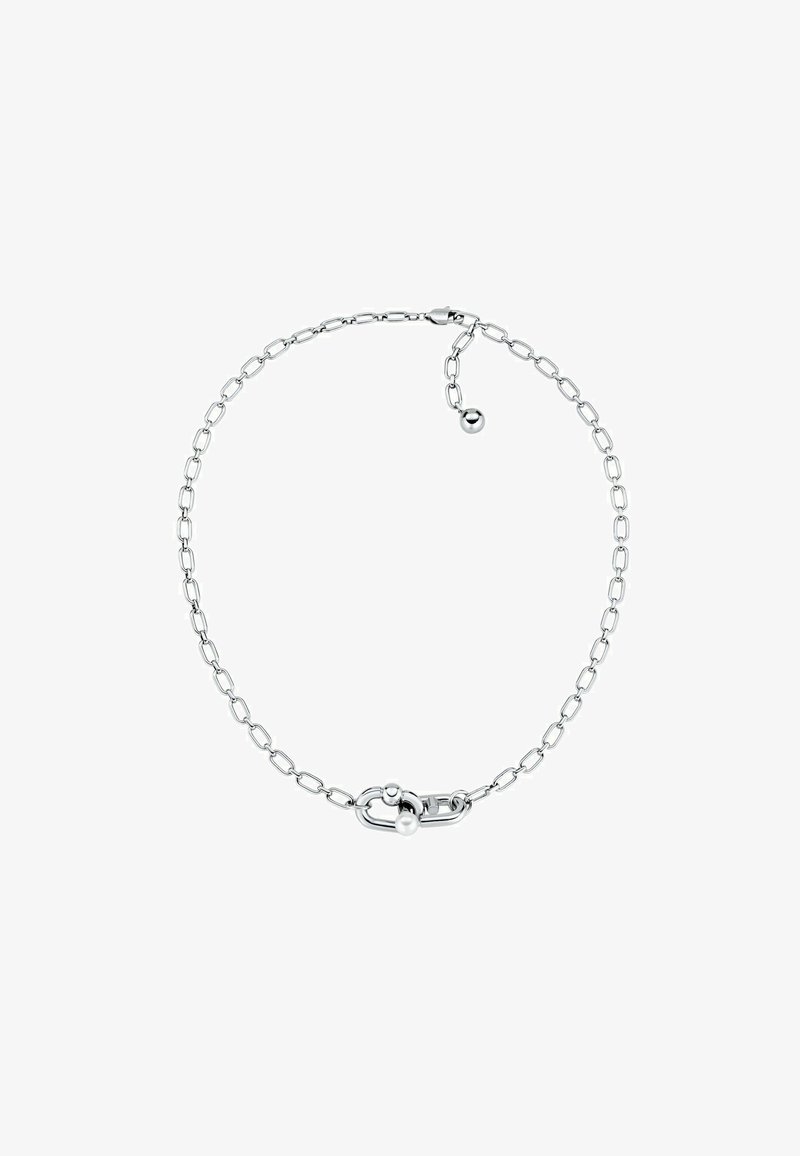 Sølv armbånd med ovale led, en sikker lås med en kugledetalje og en justerbar kædelukning til tilpasning.