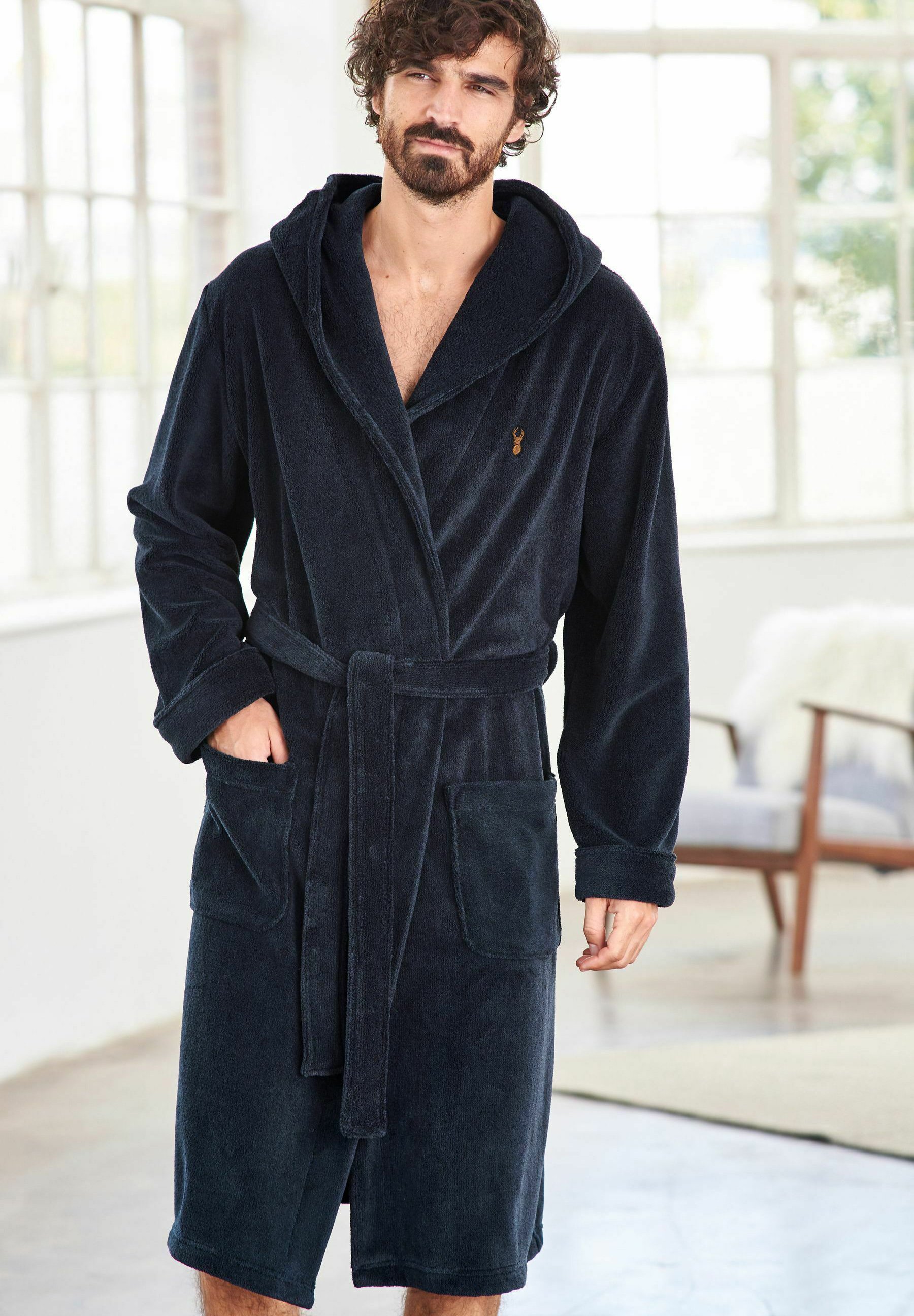 Next SUPER SOFT HOODED Dressing gown navy blue/blue Zalando