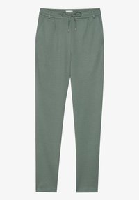 Lys grønne bukser med snøring i livet, sidelommer, plisseret front og tapered ben. Fremstillet af blødt, glat stof.