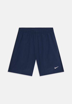 Shorts de sport bleu marine avec une taille élastique et un petit logo Nike Swoosh blanc sur la jambe gauche.