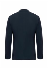 Marineblauwe blazer van soepele stof, met een getailleerde pasvorm, geknipte revers en twee knopen op de mouwen. Effen achterkant.
