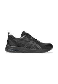 Black athletic shoe with mesh upper, textured synthetic accents, and FlyteFoam sole. Features a lace-up design and a padded collar.
