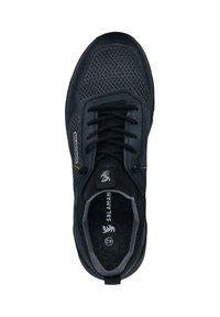 Schwarzer und grauer Sportschuh aus Netzstoff mit schwarzen Schnürsenkeln und "Salamander"-Markenlogo auf der Zunge und der Seite, Größe 42 innen.