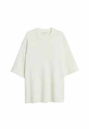 Top met korte mouwen en losse pasvorm, gemaakt van een gestructureerde witte stof met een ronde halslijn en brede mouwen, voor een ontspannen silhouet.