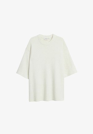 Top met korte mouwen en losse pasvorm, gemaakt van een gestructureerde witte stof met een ronde halslijn en brede mouwen, voor een ontspannen silhouet.