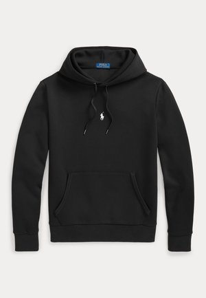 Czarna bluza z kapturem Polo Ralph Lauren z przednią kieszenią kangurka, kapturem ze sznurkiem oraz małym, białym, haftowanym logo na piersi.
