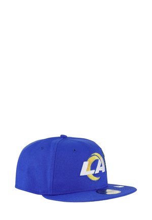 Blue snapback cap with embroidered “LA” logo in white and yellow, featuring a circular accent. Fabric structure is smooth with a flat brim.