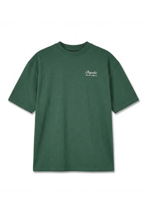 Dark green short-sleeve T-shirt with round neck and small white "Peyador" logo and text on upper left chest.