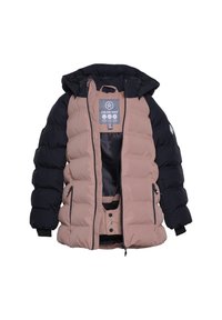 Puhasta jakna v črni in rožnati barvi, ki ima kapuco, sprednje zaklepanje na zadrgo in dve stranski žepi. Ima prešito teksturo z logotipom.