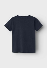 Navy blue short-sleeve T-shirt with a round neckline, made of soft cotton fabric. Features a simple design and clean edges.