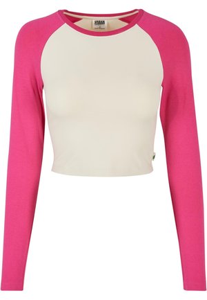 Urban Classics CROPPED RETRO BASEBALL LONGS - Langarmshirt - whitesand hibiskus pink