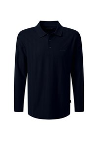 Schwarzes langärmliges Poloshirt mit drei Knöpfen und dezentem "pierre cardin" Logo auf der linken Brust.